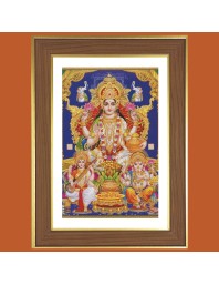Lakshmi and Saraswathi and  Ganesha Photo Frame  10x14 Inches-Brown Wooden Frame for Home , Office & Temple Decoration and Gifting