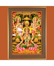 Saraswathi and  Ganesha and Lakshmi  Photo Frame  10x14 Inches-Brown Wooden Frame for Home , Office & Temple Decoration and Gifting