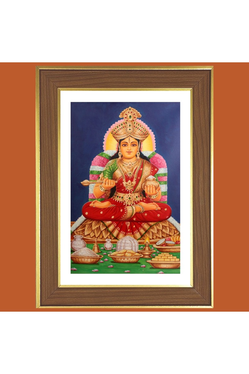 Goddess Annapurna Devi Photo Frame  10x14 Inches-Brown Wooden Frame for Home , Office & Temple Decoration and Gifting