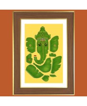 Green Ganesha Photo Frame  10x14 Inches-Brown Wooden Frame for Home , Office & Temple Decoration and Gifting