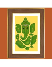Green Ganesha Photo Frame  10x14 Inches-Brown Wooden Frame for Home , Office & Temple Decoration and Gifting