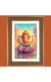 Ganesha on lotus Photo Frame  10x14 Inches-Brown Wooden Frame for Home , Office & Temple Decoration and Gifting
