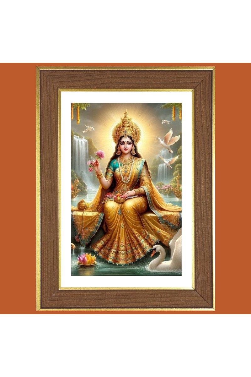 Jai Maa Lakshmi Photo Frame  10x14 Inches-Brown Wooden Frame for Home , Office & Temple Decoration and Gifting