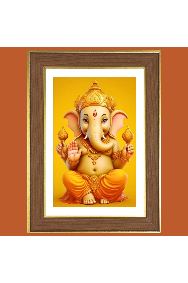 Lord Vinayaka Photo Frame  10x14 Inches-Brown Wooden Frame for Home , Office & Temple Decoration and Gifting