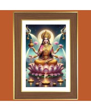 Sri Mahalakshmi Devi Photo Frame  10x14 Inches-Brown Wooden Frame for Home , Office & Temple Decoration and Gifting