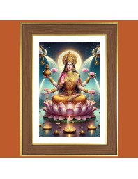 Sri Mahalakshmi Devi Photo Frame  10x14 Inches-Brown Wooden Frame for Home , Office & Temple Decoration and Gifting