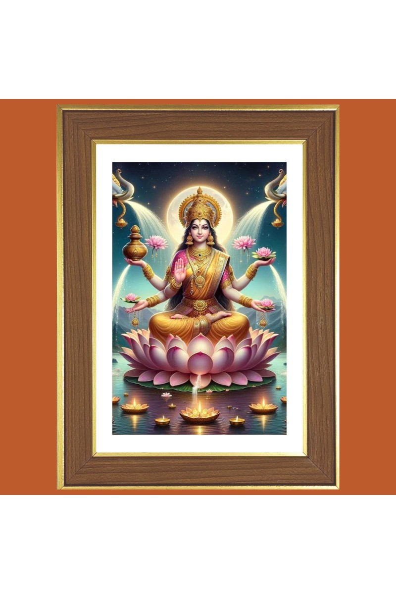 Sri Mahalakshmi Devi Photo Frame  10x14 Inches-Brown Wooden Frame for Home , Office & Temple Decoration and Gifting