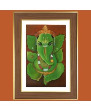 Green Ganapati Photo Frame  10x14 Inches-Brown Wooden Frame for Home , Office & Temple Decoration and Gifting