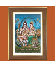 Lord Shiva Parivar Photo Frame  10x14 Inches-Brown Wooden Frame for Home , Office & Temple Decoration and Gifting