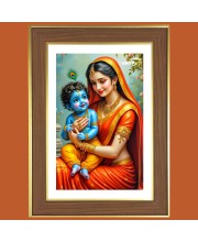 Yashoda and Baby krishna Photo Frame  10x14 Inches-Brown Wooden Frame for Home , Office & Temple Decoration and Gifting