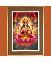 Goddess Lakshmi Photo Frame  10x14 Inches-Brown Wooden Frame for Home , Office & Temple Decoration and Gifting