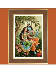 Krishna and Radha Photo Frame  10x14 Inches-Brown Wooden Frame for Home , Office & Temple Decoration and Gifting