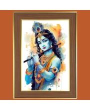 Krishna with murali Photo Frame  10x14 Inches-Brown Wooden Frame for Home , Office & Temple Decoration and Gifting