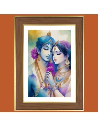 Radha Krishna Eternal Love Photo Frame  10x14 Inches-Brown Wooden Frame for Home , Office & Temple Decoration and Gifting