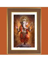 Mangal Murti Ganesha Photo Frame  10x14 Inches-Brown Wooden Frame for Home , Office & Temple Decoration and Gifting