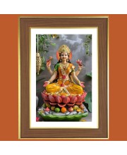 Goddess Lakshmi Photo Frame  10x14 Inches-Brown Wooden Frame for Home , Office & Temple Decoration and Gifting
