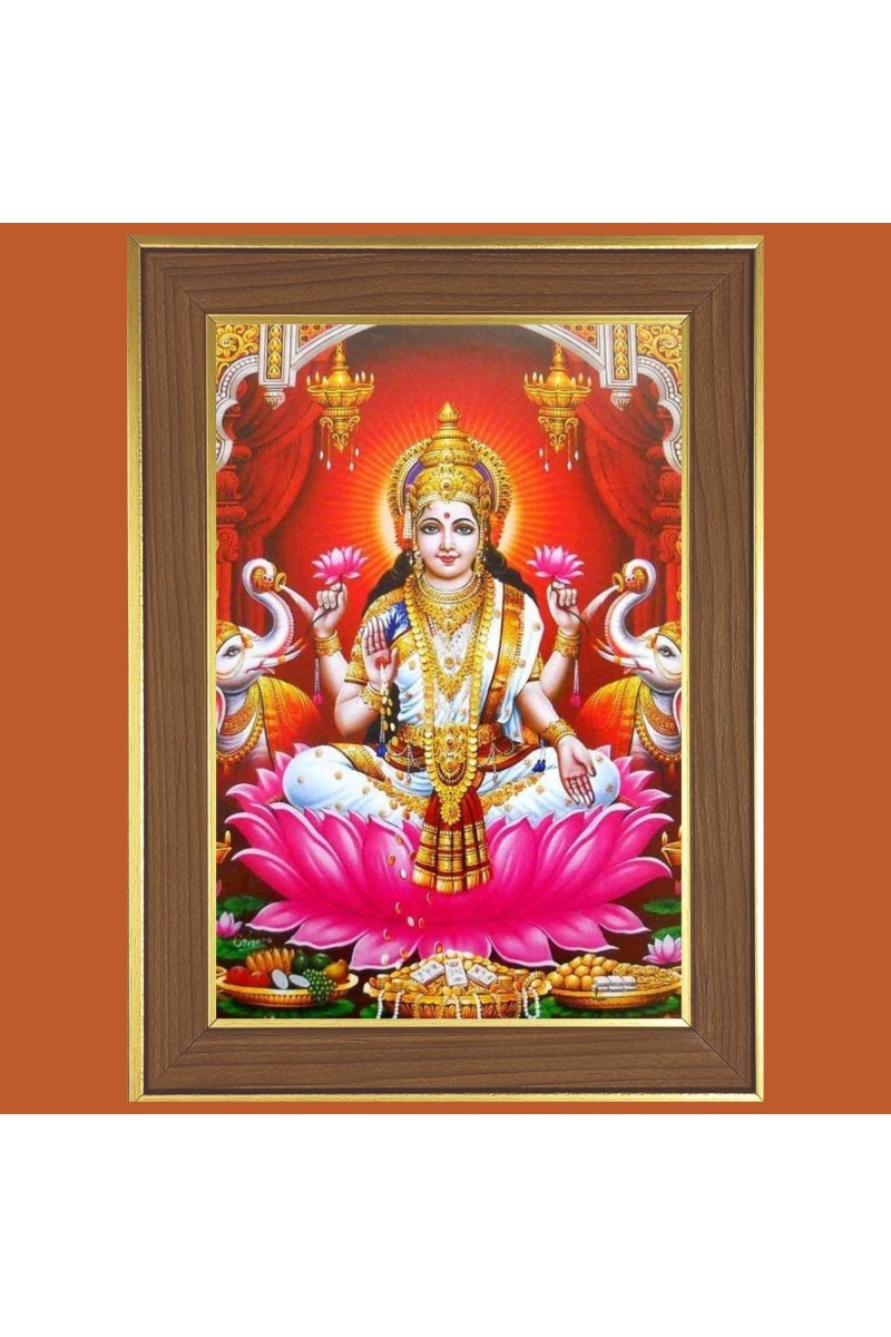 Maa Lakshmi Photo Frame  10x14 Inches-Brown Wooden Frame for Home , Office & Temple Decoration and Gifting