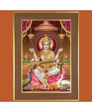 Goddess Saraswati Photo Frame  10x14 Inches-Brown Wooden Frame for Home , Office & Temple Decoration and Gifting
