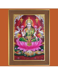 Goddess Laxmi Photo Frame  10x14 Inches-Brown Wooden Frame for Home , Office & Temple Decoration and Gifting