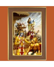 Lord Sr Krishna Kurukshetra Photo Frame  10x14 Inches-Brown Wooden Frame for Home , Office & Temple Decoration and Gifting