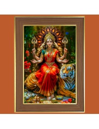 Vaishno Devi Matha Photo Frame  10x14 Inches-Brown Wooden Frame for Home , Office & Temple Decoration and Gifting