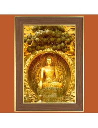 Peaceful Buddha Photo Frame  10x14 Inches-Brown Wooden Frame for Home , Office & Temple Decoration and Gifting