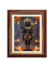 Lord Anjaneya swami Photo Frame  10x14 Inches-Brown Wooden Frame for Home , Office & Temple Decoration and Gifting