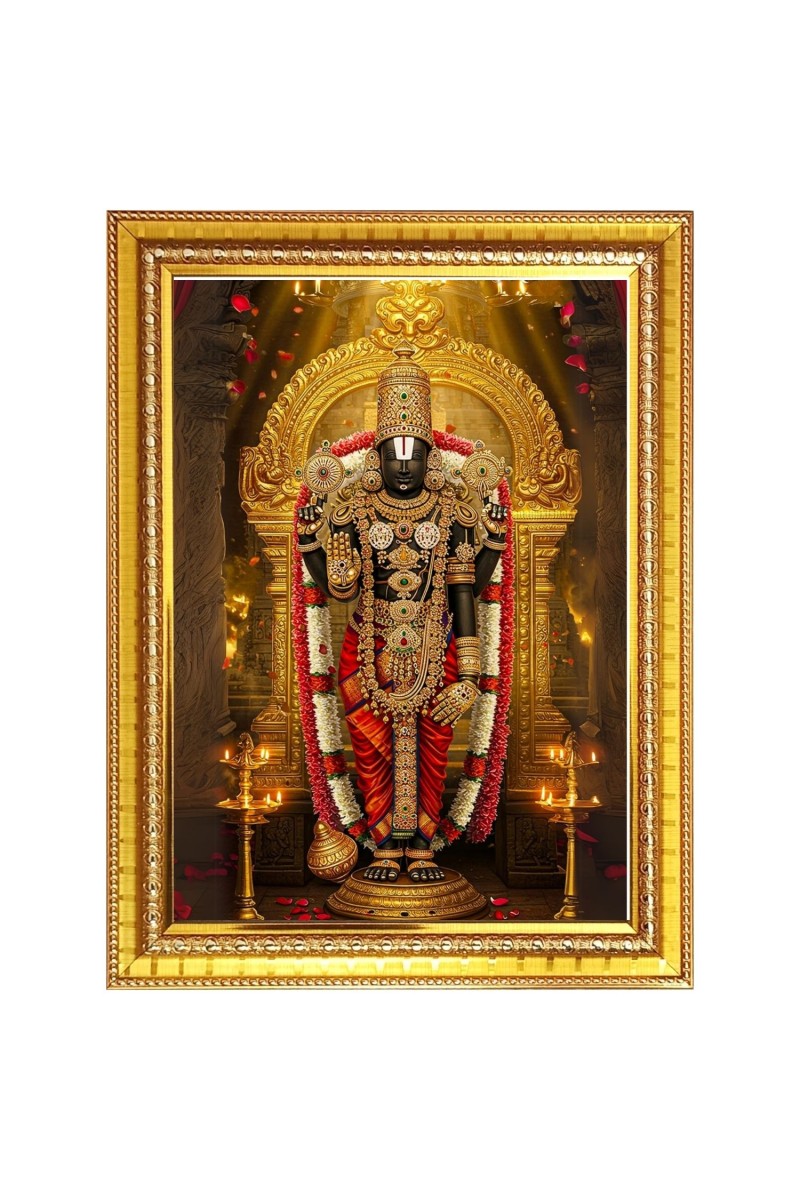 Lord sri venkateshwara swamy Photo Frame  10x14 Inches-Brown Wooden Frame for Home , Office & Temple Decoration and Gifting