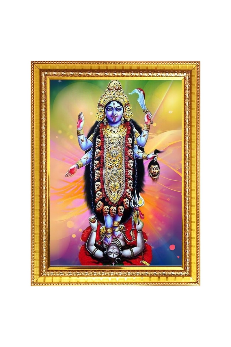Divine Kali Maa Photo Frame  10x14 Inches-Brown Wooden Frame for Home , Office & Temple Decoration and Gifting