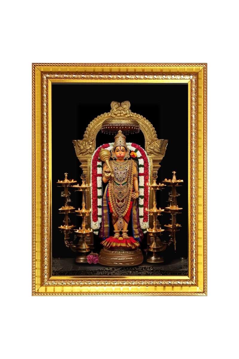 God Hanuman Photo Frame  10x14 Inches-Brown Wooden Frame for Home , Office & Temple Decoration and Gifting