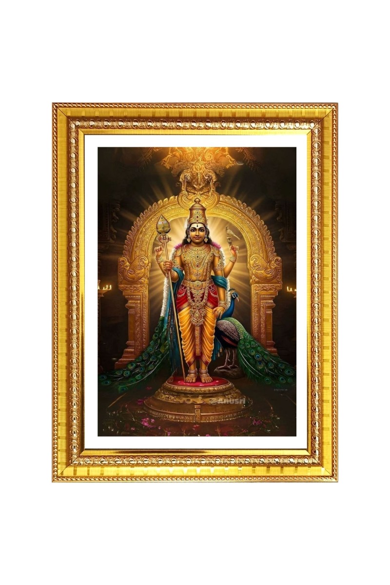 Lord Murugan Photo Frame  10x14 Inches-Brown Wooden Frame for Home , Office & Temple Decoration and Gifting