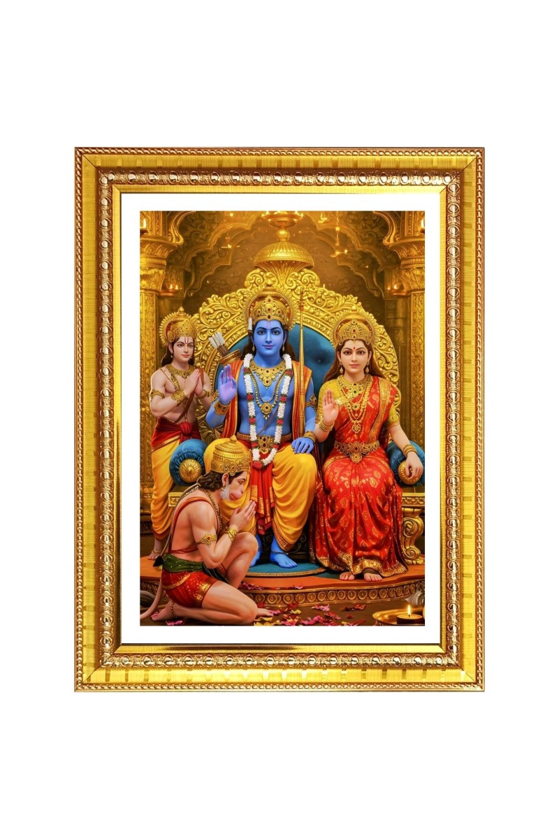 Lord rama and sita and hanuman Photo Frame  10x14 Inches-Brown Wooden Frame for Home , Office & Temple Decoration and Gifting