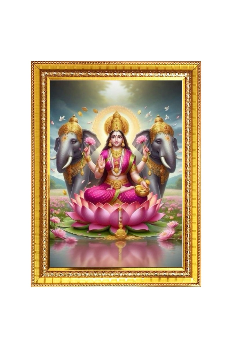 Devi Varalakshmi Photo Frame  10x14 Inches-Brown Wooden Frame for Home , Office & Temple Decoration and Gifting