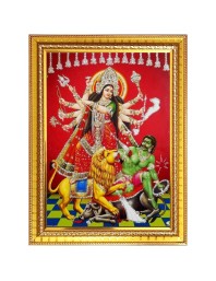 Mahishasura mardhini Photo Frame  10x14 Inches-Brown Wooden Frame for Home , Office & Temple Decoration and Gifting