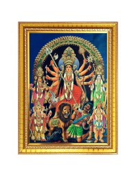 Maa Mahishasura mardhini Photo Frame  10x14 Inches-Brown Wooden Frame for Home , Office & Temple Decoration and Gifting