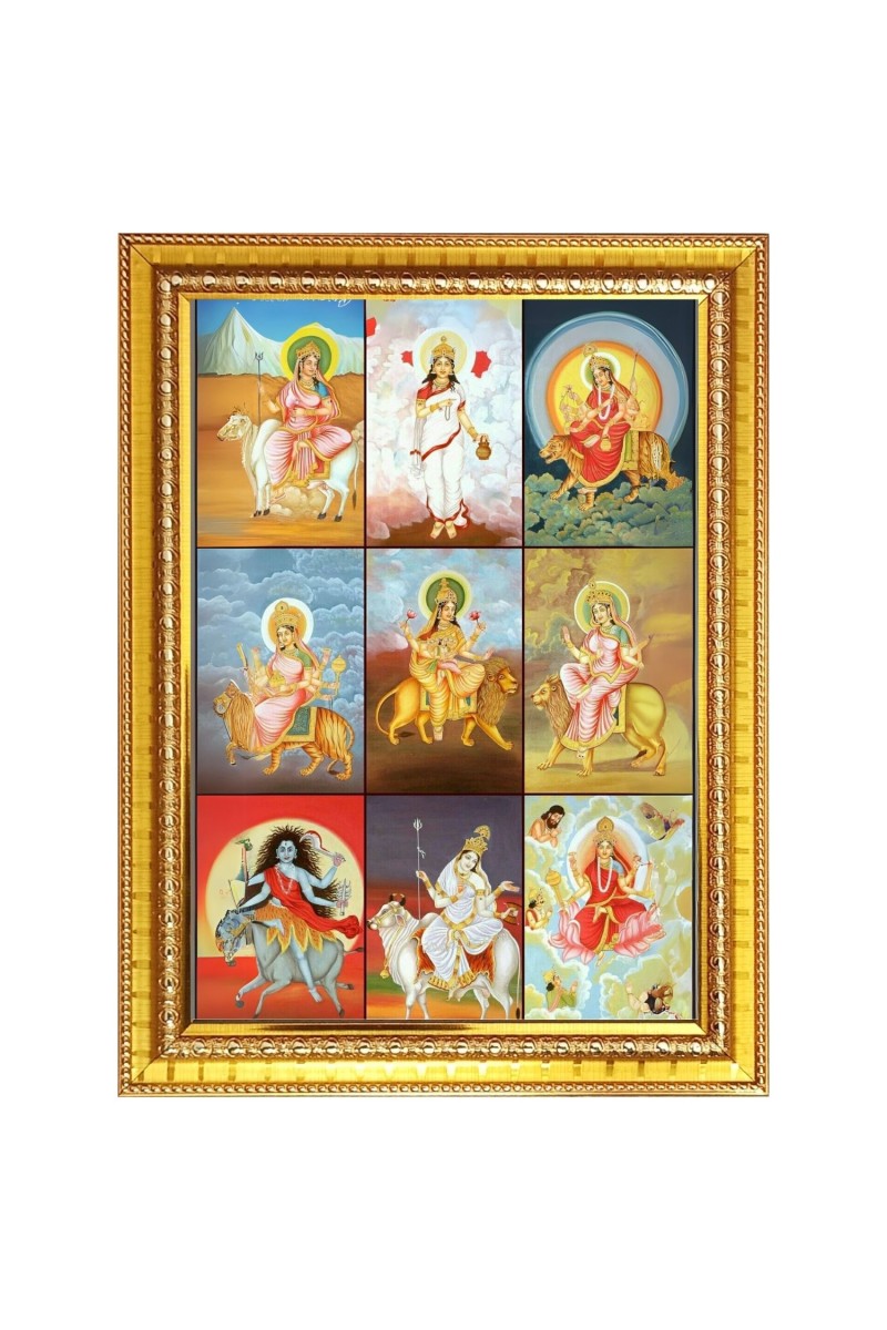 Navrathri devi matha Photo Frame  10x14 Inches-Brown Wooden Frame for Home , Office & Temple Decoration and Gifting