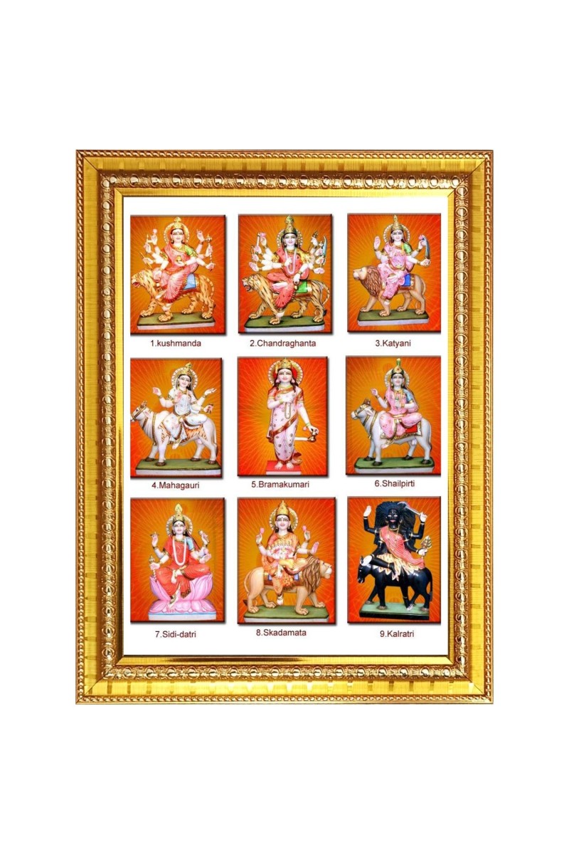 Nav durga Photo Frame  10x14 Inches-Brown Wooden Frame for Home , Office & Temple Decoration and Gifting