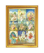 Maa Durgaâ€™s Nine Avatars Photo Frame  10x14 Inches-Brown Wooden Frame for Home , Office & Temple Decoration and Gifting