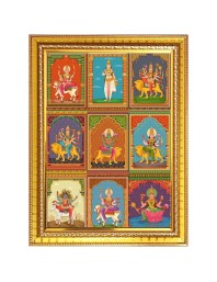 Nine Shakti Roop Photo Frame  10x14 Inches-Brown Wooden Frame for Home , Office & Temple Decoration and Gifting