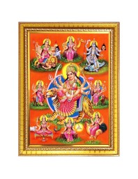 Maa durga maa Photo Frame  10x14 Inches-Brown Wooden Frame for Home , Office & Temple Decoration and Gifting