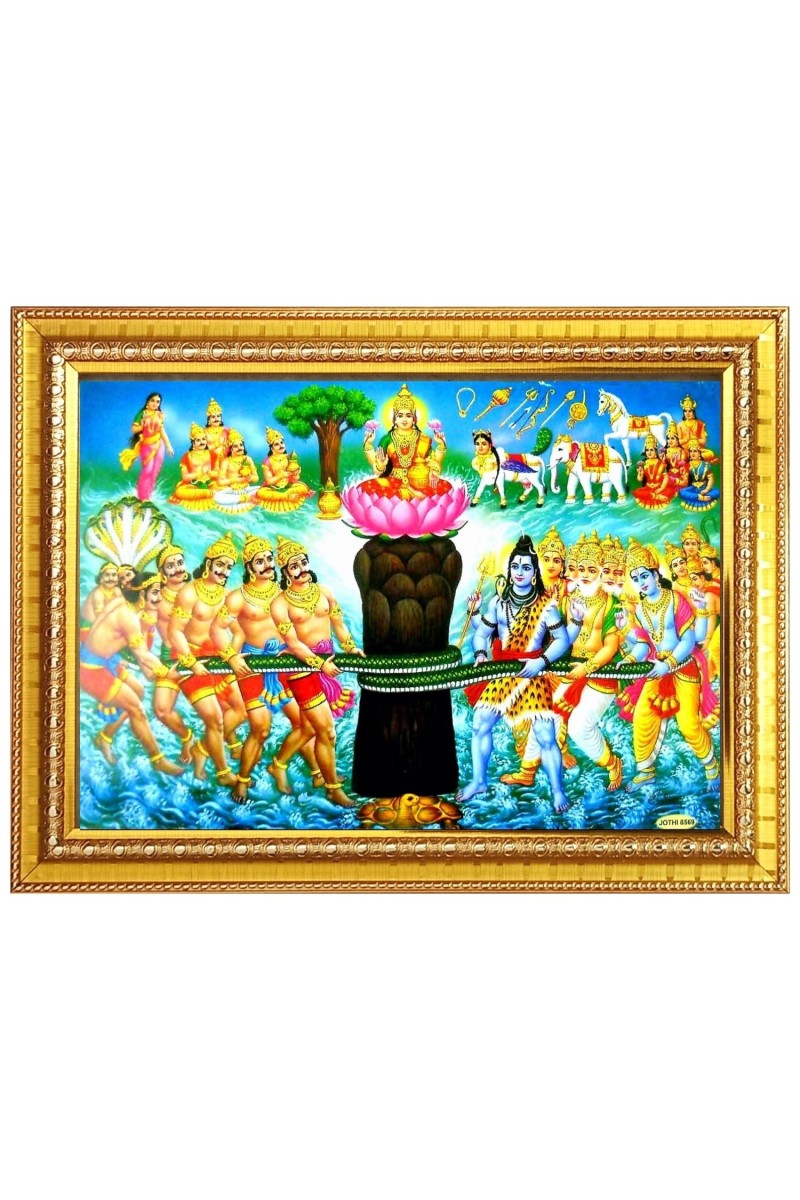 Samudra Manthana Photo Frame  10x14 Inches-Brown Wooden Frame for Home , Office & Temple Decoration and Gifting