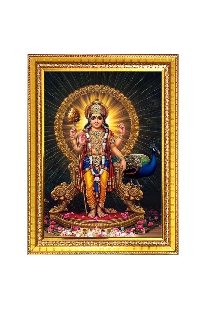 Murugan Subramanya Swamy Photo Frame  10x14 Inches-Brown Wooden Frame for Home , Office & Temple Decoration and Gifting