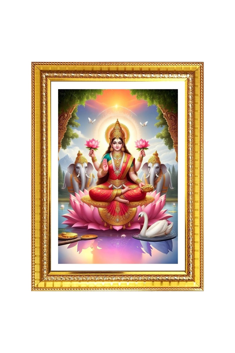 Goddess lakshmi Photo Frame  10x14 Inches-Brown Wooden Frame for Home , Office & Temple Decoration and Gifting