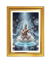 Maa saraswati matha Photo Frame  10x14 Inches-Brown Wooden Frame for Home , Office & Temple Decoration and Gifting
