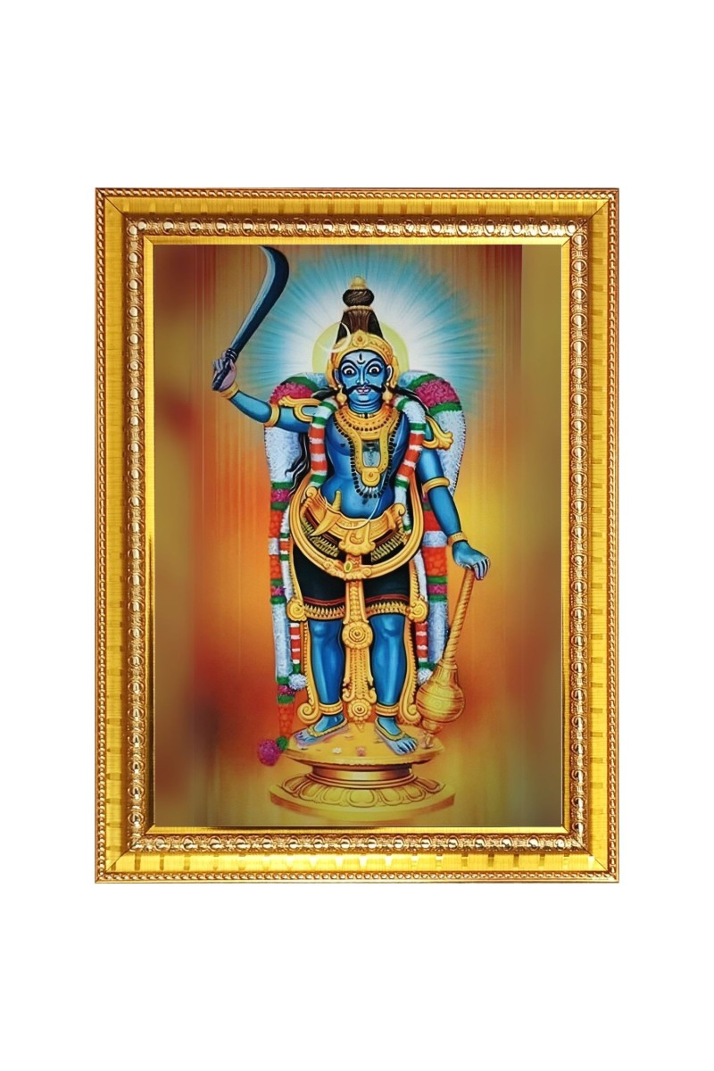 God Karuppusamy Photo Frame  10x14 Inches-Brown Wooden Frame for Home , Office & Temple Decoration and Gifting