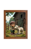 AI Funny AI Funny Boy with Cow Art Picture for Kids Art Picture for Kids - 10x14 inches, Brown Color - Perfect Wall Decor for Children's Room