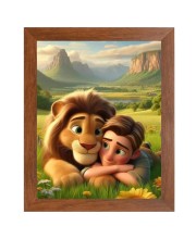 AI Funny AI Funny Boy with Lion Art Picture for Kids Art Picture for Kids - 10x14 inches, Brown Color - Perfect Wall Decor for Children's Room