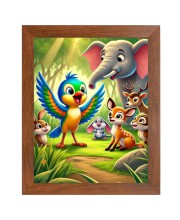 AI Funny AI Funny Cute Elephant, Rabbit With Birds Art Picture for Kids Art Picture for Kids - 10x14 inches, Brown Color - Perfect Wall Decor for Children's Room