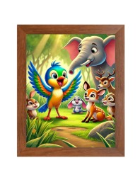AI Funny AI Funny Cute Elephant, Rabbit With Birds Art Picture for Kids Art Picture for Kids - 10x14 inches, Brown Color - Perfect Wall Decor for Children's Room