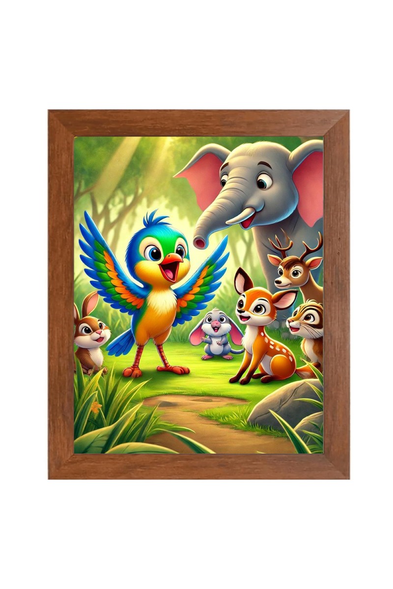 AI Funny AI Funny Cute Elephant, Rabbit With Birds Art Picture for Kids Art Picture for Kids - 10x14 inches, Brown Color - Perfect Wall Decor for Children's Room